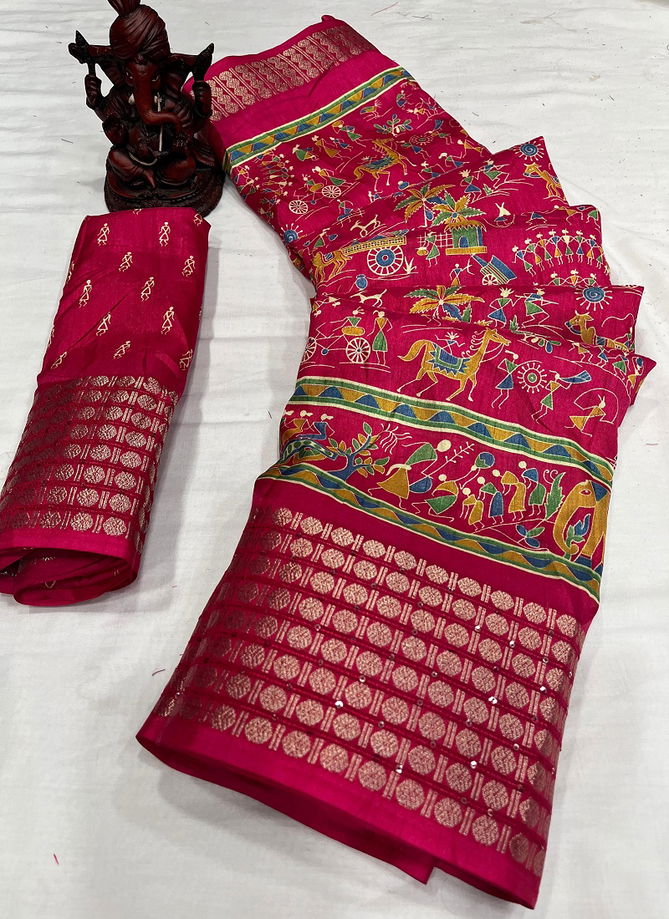 Wow Qalamkari Dola Silk With Jacquard Sequence Non Catalog Saree
